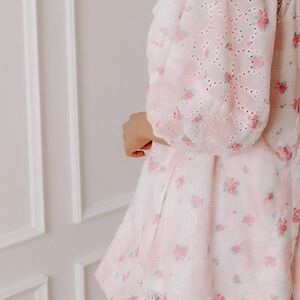 Peach Love California Pink Floral Eyelet Midi Dress